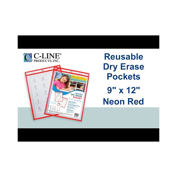 C-Line Reusable Dry Erase Pocket - Study Aid - Neon Red, 9 x 12, 40814 C-Line Reusable Dry Erase Pocket - Study Aid - Neon Red, 9 x 12, 40814
