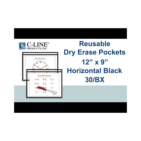 Reusable Dry Erase Pockets, 12 x 9, Black Reusable Dry Erase Pockets, 12 x 9, Black