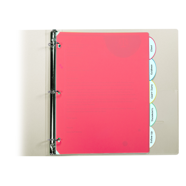 Assorted Colors C-Line 5-Tab Binder Pockets with Write-On Index Tabs 8.5 x 11 