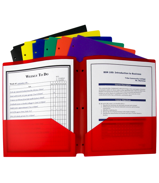 Two-Pocket Heavyweight Poly Portfolio Folder with Three-Hole Punch, Assorted Primary Colors