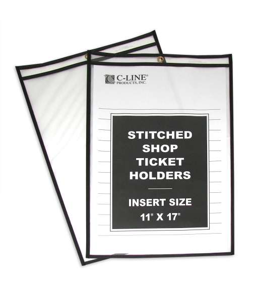 Shop ticket holders (stitched) both sides clear, 11 x 17, 25/BX, 5BX/CT