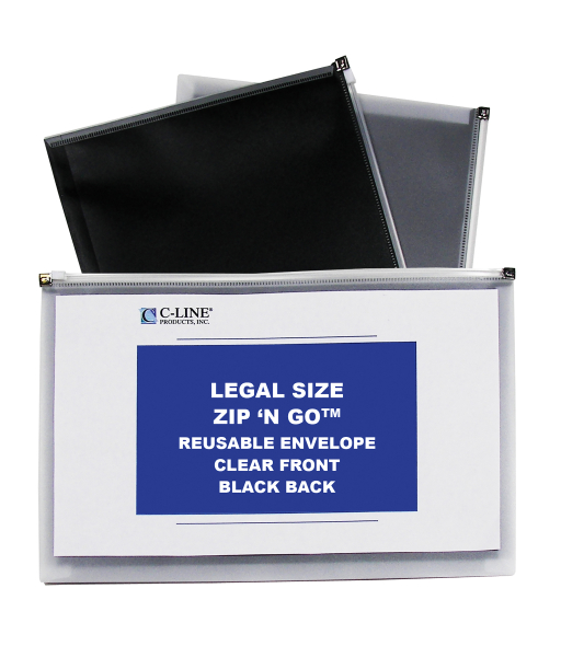 Zip 'N Go Reusable Envelope, Black, Legal Size, 15 X 12, 5/PK, 48101