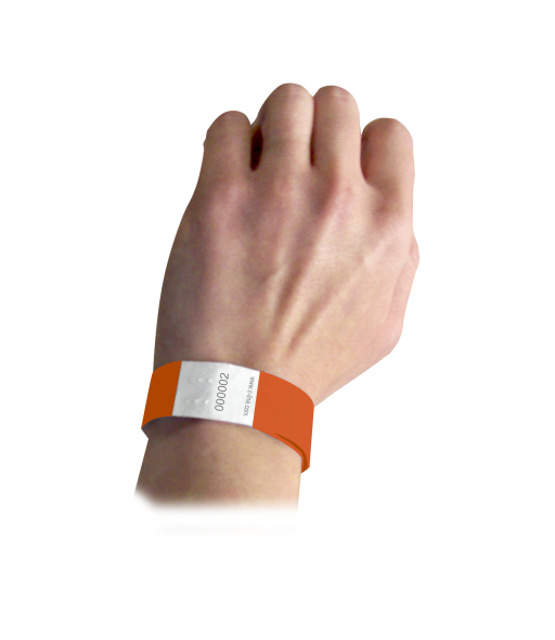 DuPont Tyvek Security Wristbands, Orange, In Use