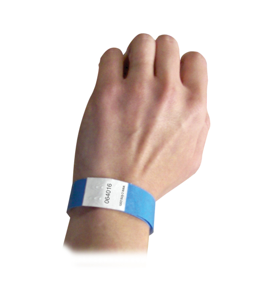 DuPont Tyvek Security Wristbands, Blue, In Use