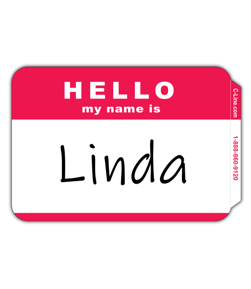 Pressure Sensitive Badges, Hello my name is, Red, 3 1/2 x 2 1/4