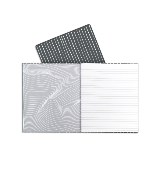 Professional Hardbound Notebook, Charcoal and White Stripes, Open and Front Cover