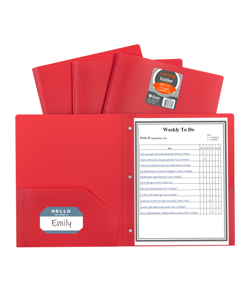 Two-Pocket Heavyweight Poly Portfolio Folder with Prongs, Red, 1/EA, 33964