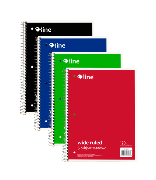 3-Subject Paper Notebook, 120 Ct., WR, Assorted Colors
