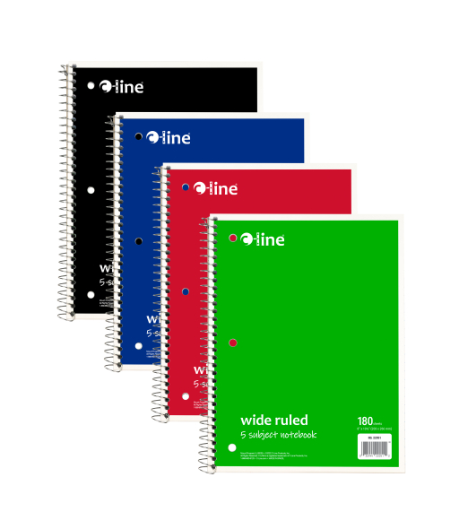 5-Subject Paper Notebook, 180 Ct., WR, Assorted Colors