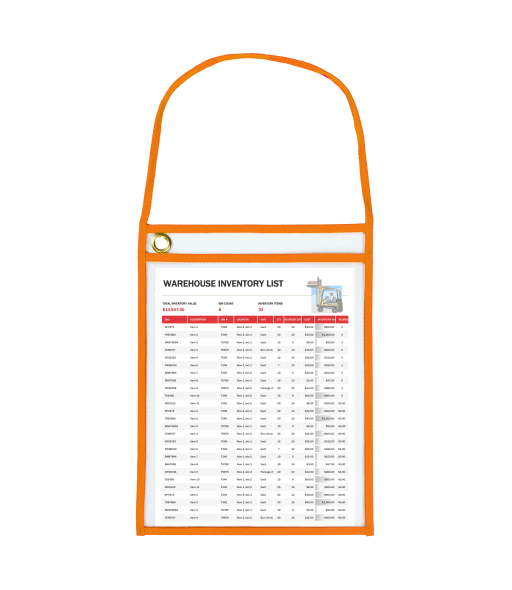 Neon Orange shop ticket holders w/hanging strap (stitched) both side clear, 9x12