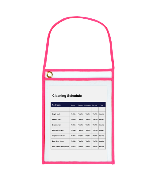 Neon Pink shop ticket holders w/hanging strap (stitched) both sides clear, 9x12, 25/BX, 5BX/CT, 71948