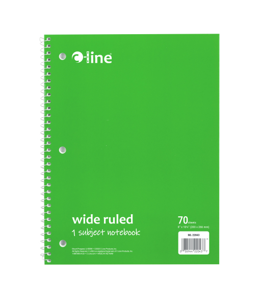 1-Subject Notebook, Wide Ruled, Green