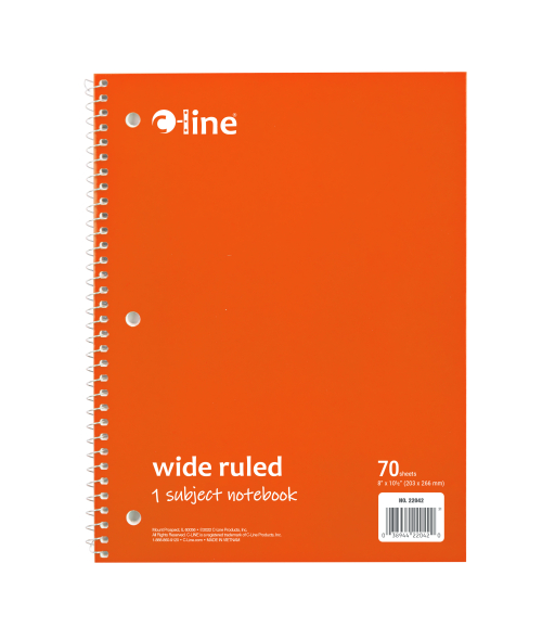 1-Subject Notebook, Wide Ruled, Orange