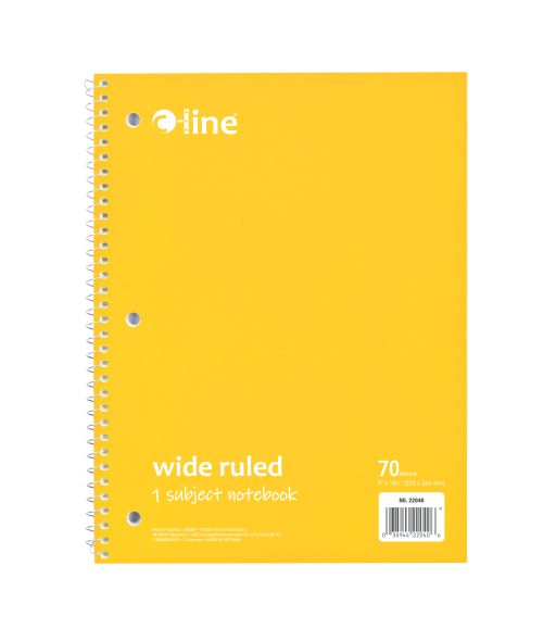 1-Subject Notebook, Wide Ruled, Yellow
